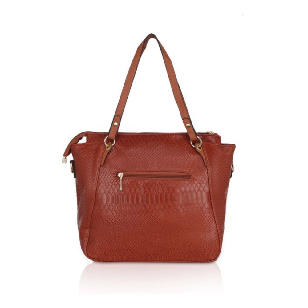 indoraa Women's Faux Leather Textured Tote Bag (Brown)