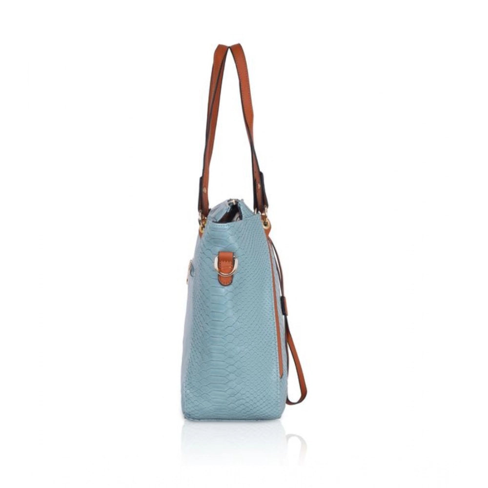 indoraa Women's Faux Leather Textured Tote Bag (Blue)