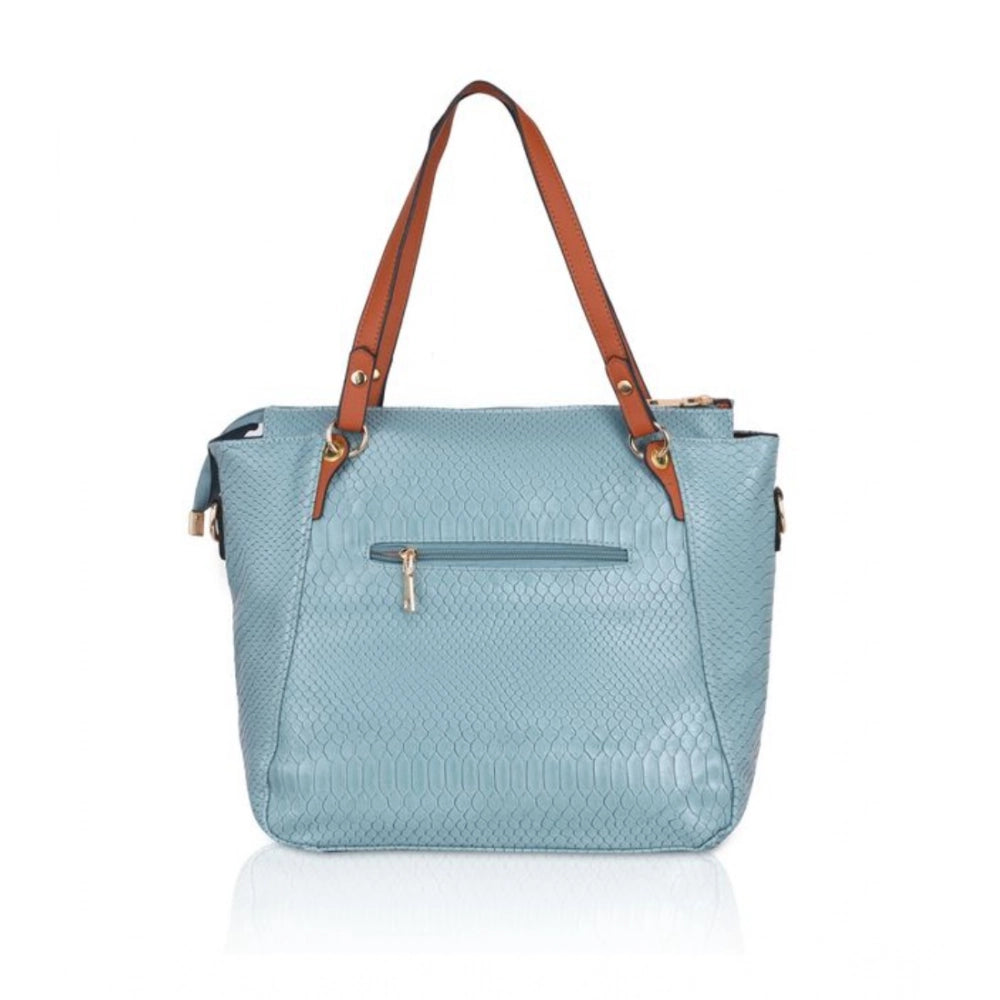 indoraa Women's Faux Leather Textured Tote Bag (Blue)