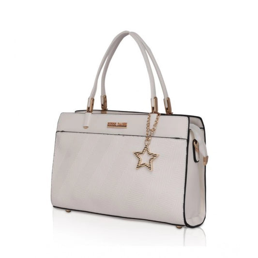 indoraa Women's Faux Leather Textured Adjustable Long Belt Handbag (White)