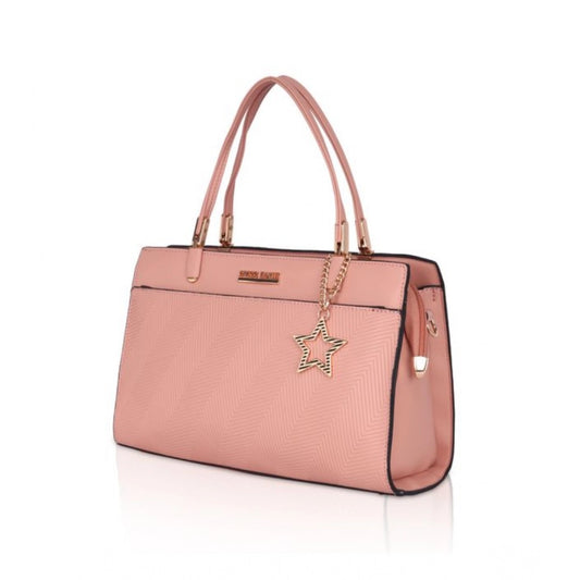 indoraa Women's Faux Leather Textured Adjustable Long Belt Handbag (Pink)