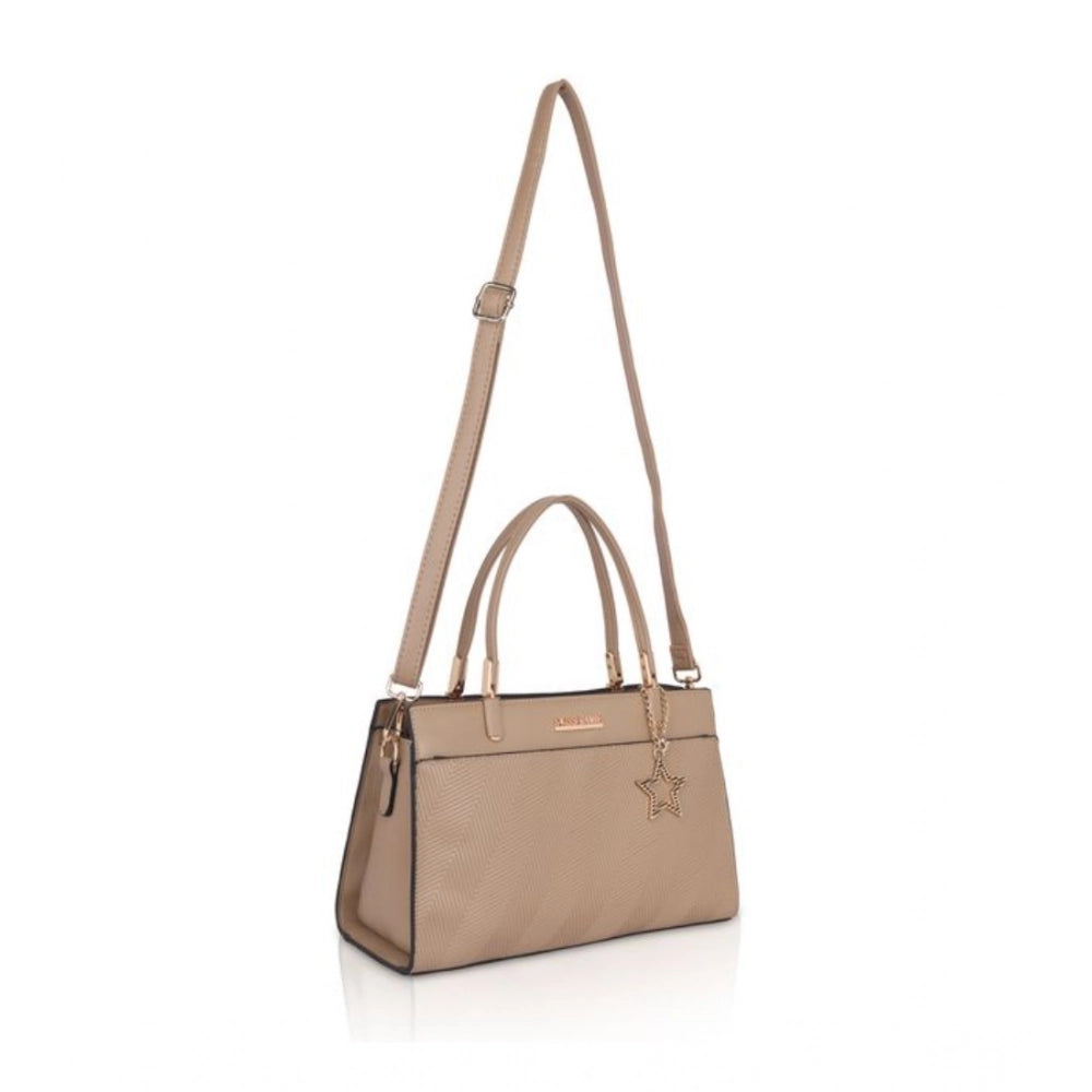 indoraa Women's Faux Leather Textured Adjustable Long Belt Handbag (Khaki)