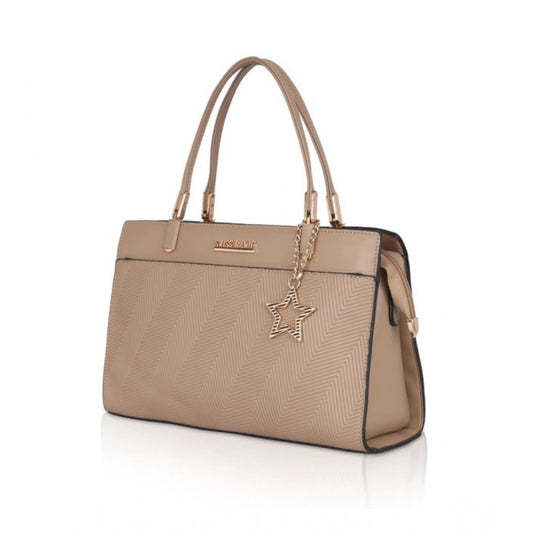 indoraa Women's Faux Leather Textured Adjustable Long Belt Handbag (Khaki)