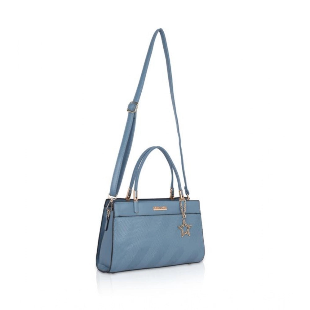 indoraa Women's Faux Leather Textured Adjustable Long Belt Handbag (Blue)