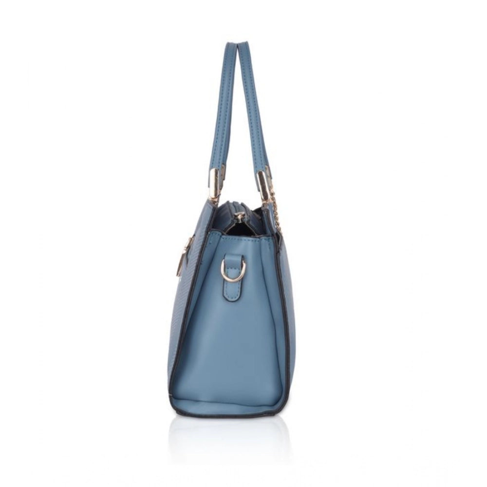 indoraa Women's Faux Leather Textured Adjustable Long Belt Handbag (Blue)