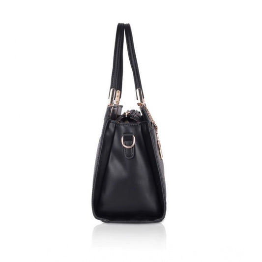 indoraa Women's Faux Leather Textured Adjustable Long Belt Handbag (Black)