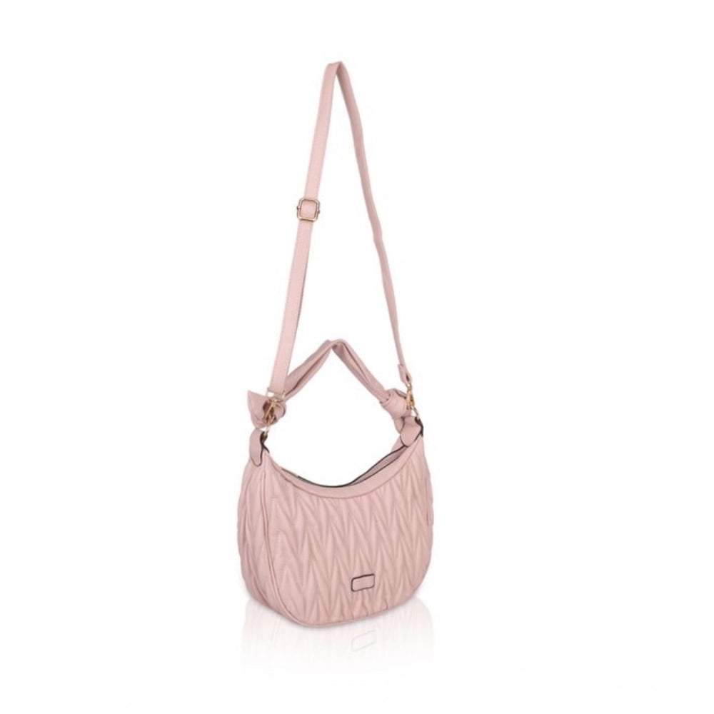 indoraa Women's Faux Leather Textured Handbag (Pink)
