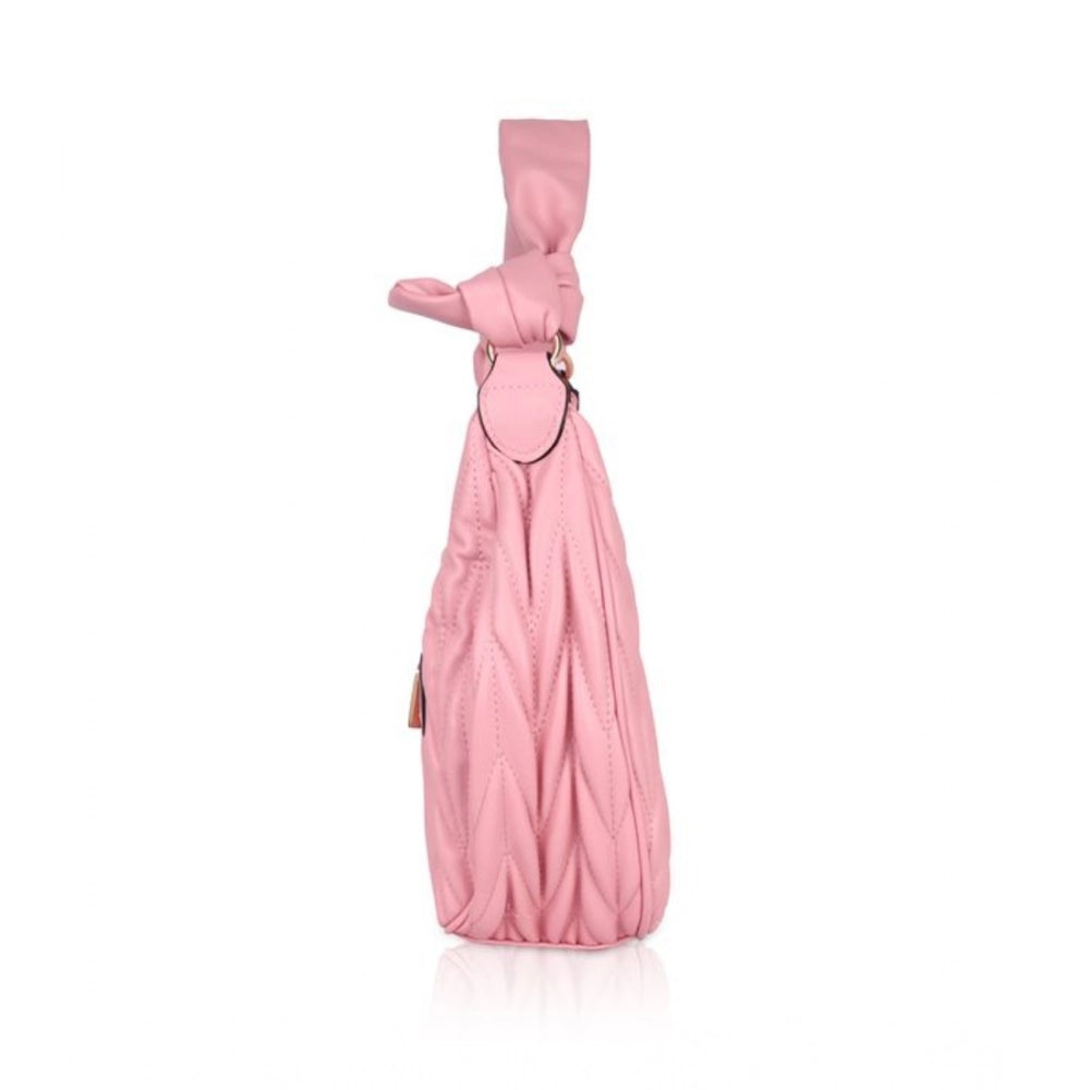 indoraa Women's Faux Leather Textured Handbag (Pink)
