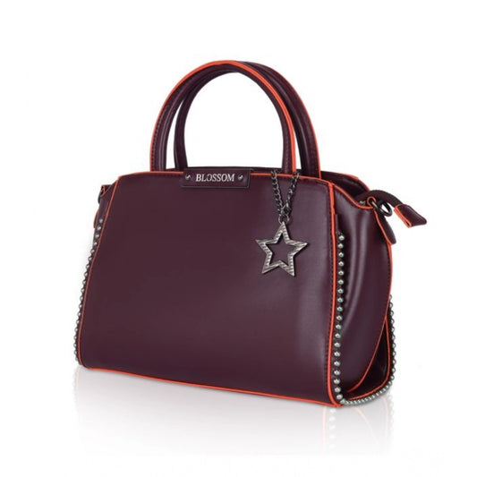 indoraa Women's Faux Leather Metal Beads Handbag (Wine Red)