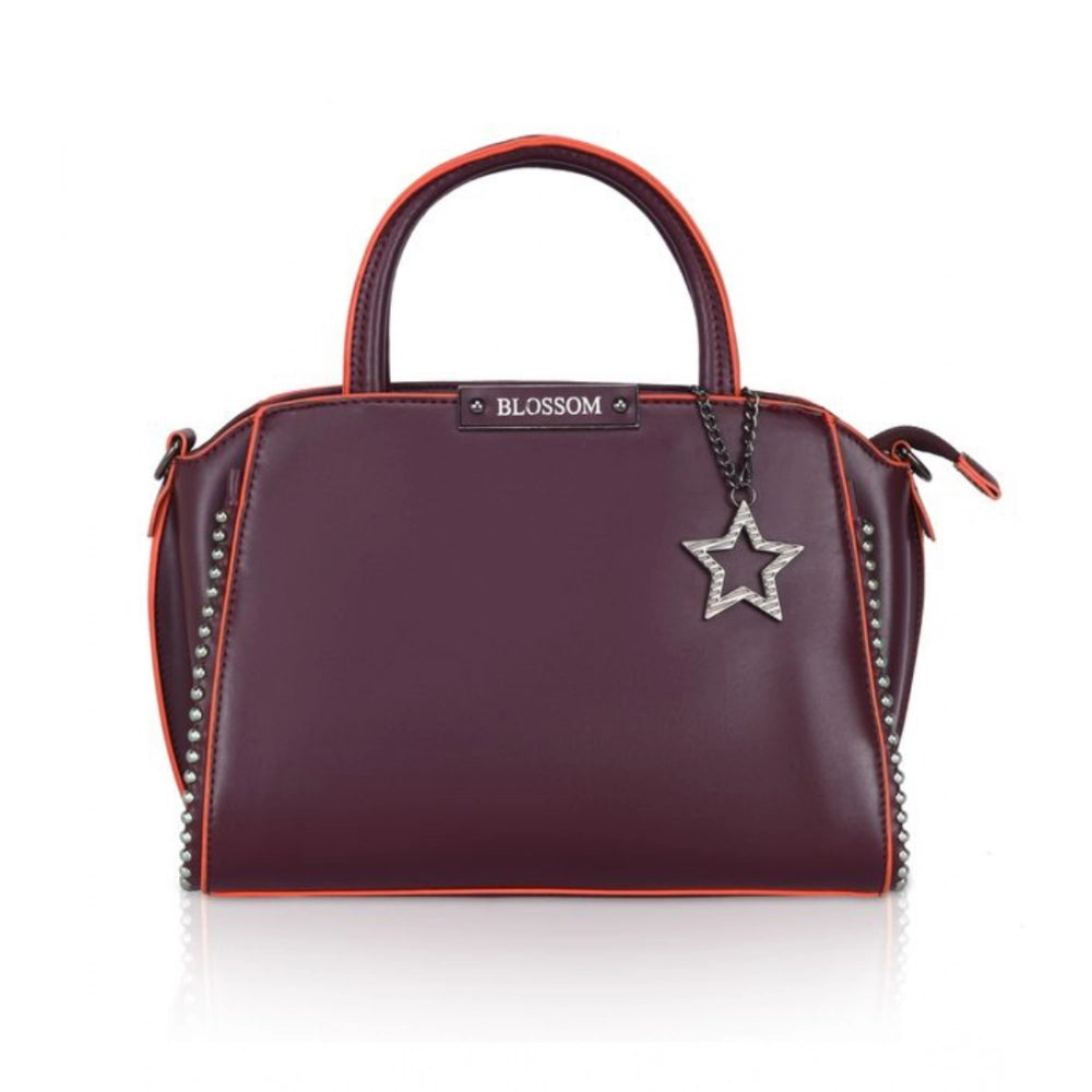 indoraa Women's Faux Leather Metal Beads Handbag (Wine Red)