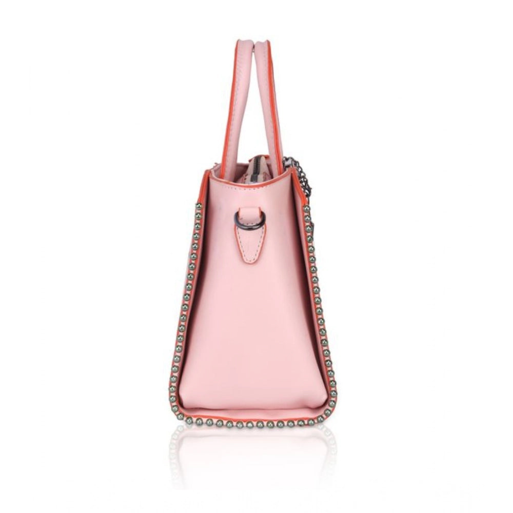 indoraa Women's Faux Leather Metal Beads Handbag (Pink)