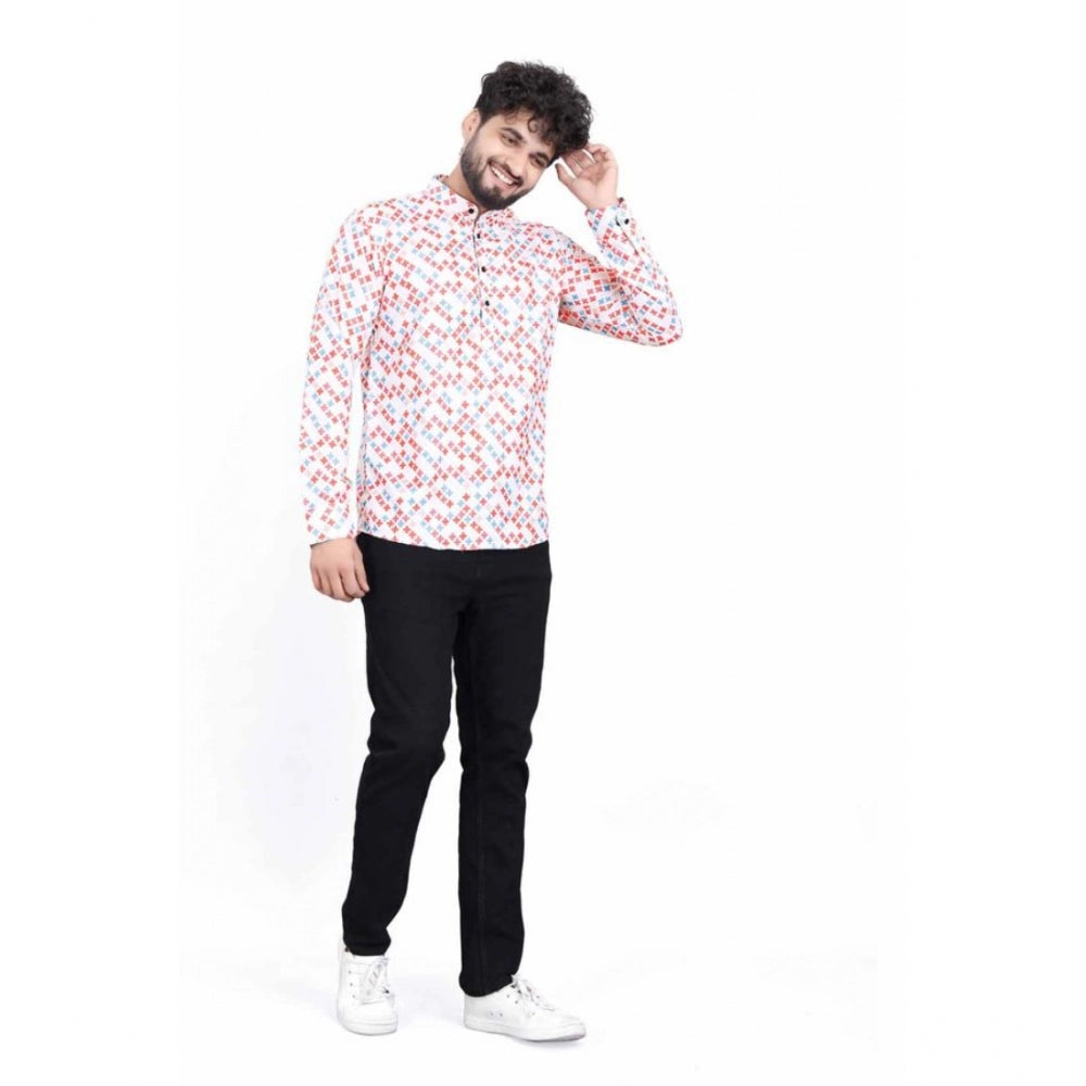 Indoraa Men's Cotton Blended Printed Full Sleeve Shortkurta (Multicolor)