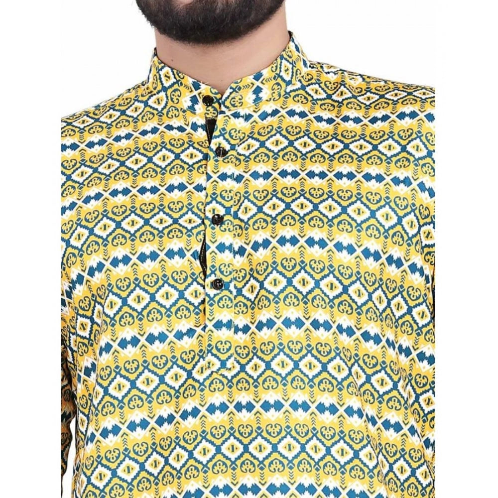 Indoraa Men's Cotton Blended Printed Full Sleeve Shortkurta (Multicolor)