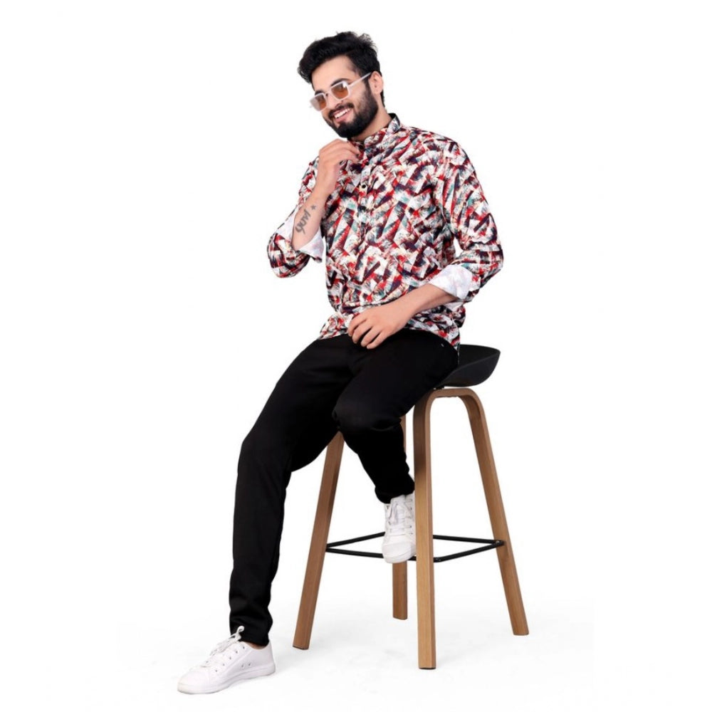 Indoraa Men's Cotton Blended Printed Full Sleeve Shortkurta (Multicolor)