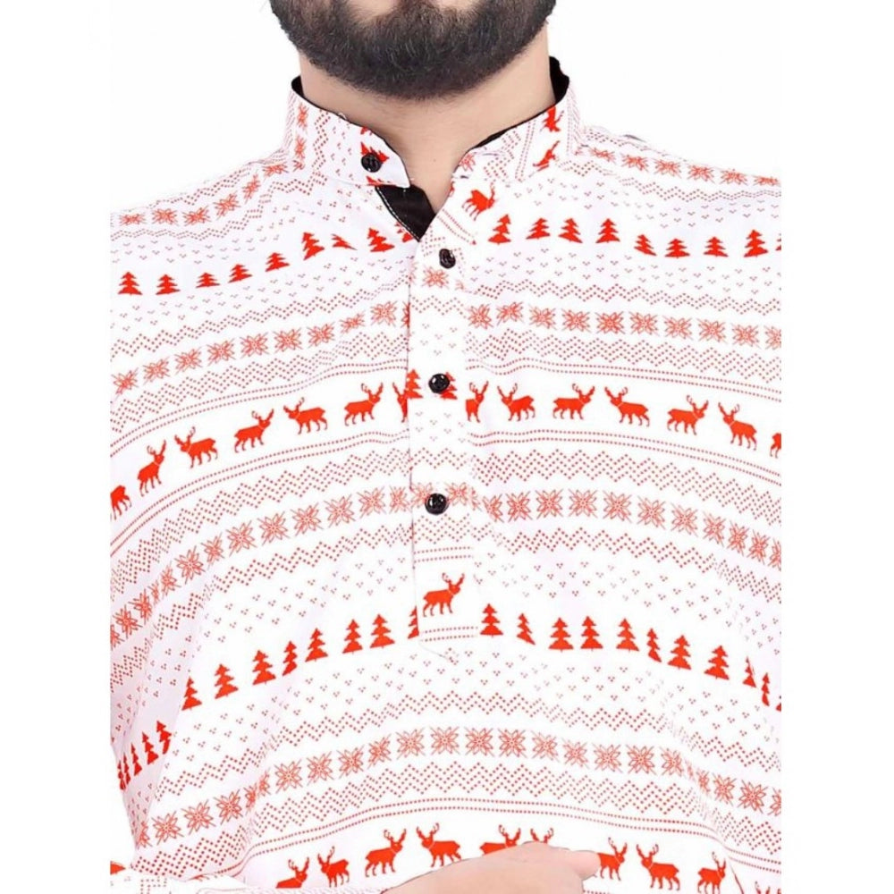 Indoraa Men's Cotton Blended Printed Full Sleeve Shortkurta (Multicolor)