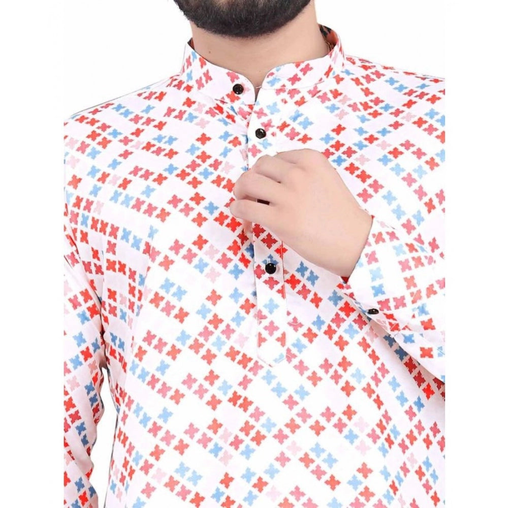 Indoraa Men's Cotton Blended Printed Full Sleeve Shortkurta (Multicolor)