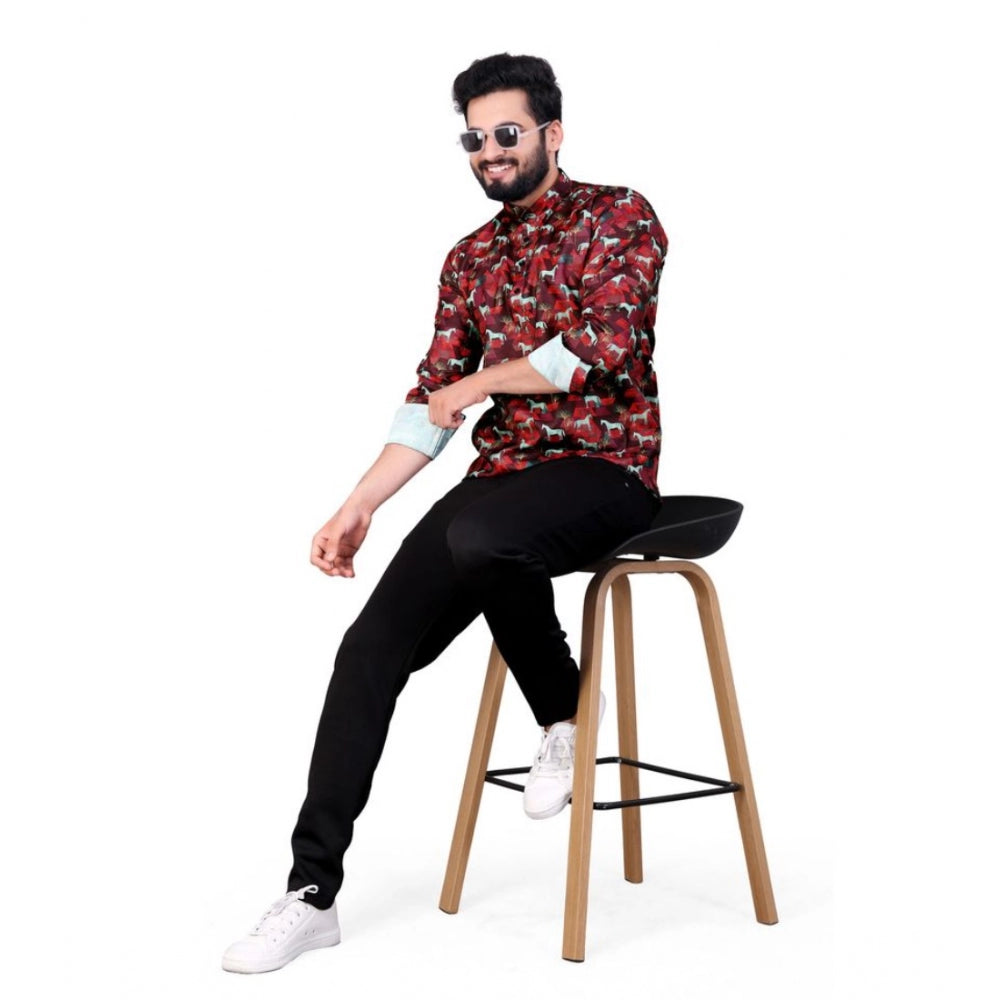 Indoraa Men's Cotton Blended Printed Full Sleeve Shortkurta (Multicolor)