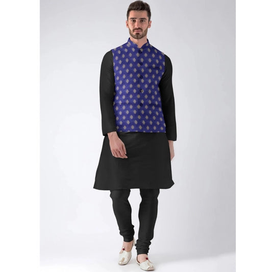Indoraa Men's Jacquard Printed Full Sleeve Waistcoat (Blue)