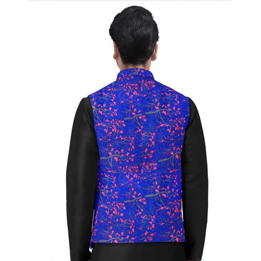 Indoraa Men's Jacquard Printed Full Sleeve Waistcoat (Blue)