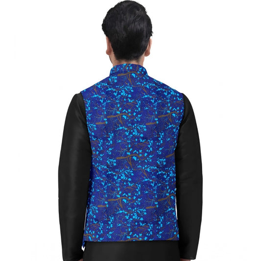 Indoraa Men's Jacquard Printed Full Sleeve Waistcoat (Blue)