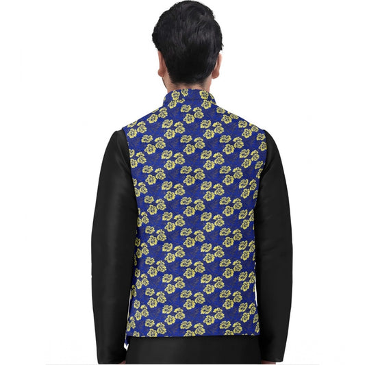 Indoraa Men's Jacquard Printed Full Sleeve Waistcoat (Blue)