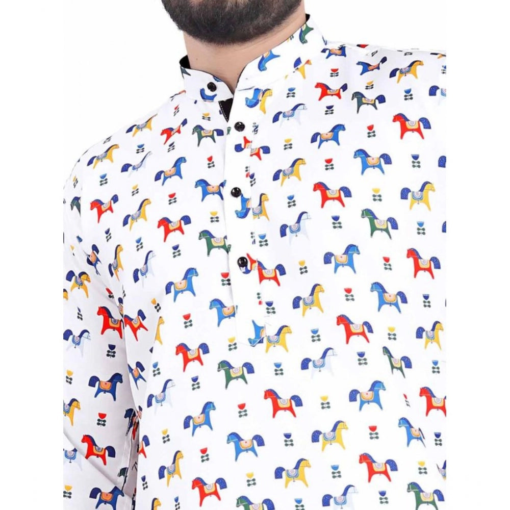 Indoraa Men's Cotton Blended Printed Full Sleeve Shortkurta (Multicolor)