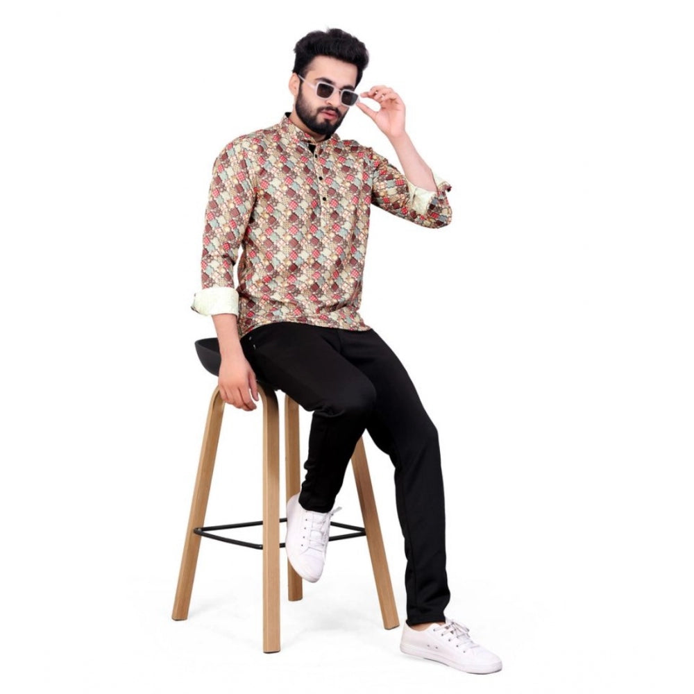Indoraa Men's Cotton Blended Printed Full Sleeve Shortkurta (Multicolor)
