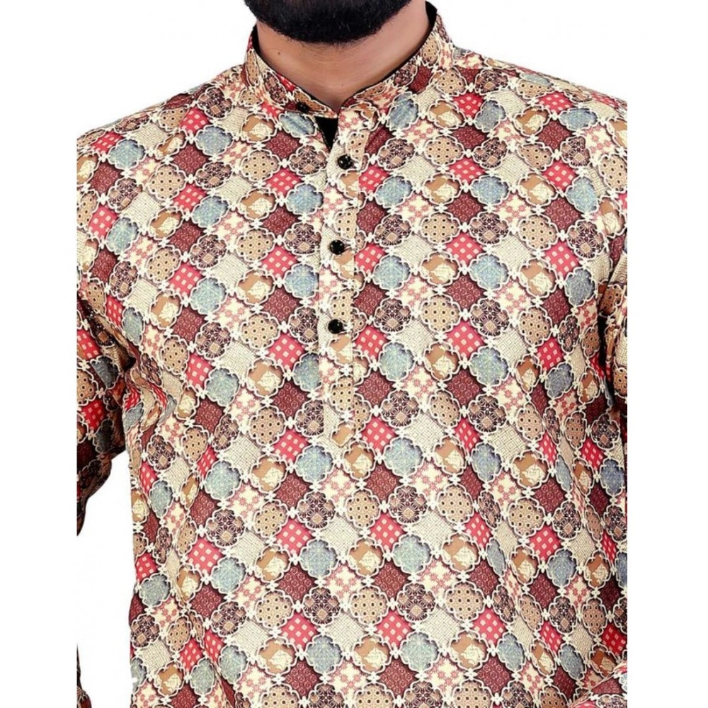 Indoraa Men's Cotton Blended Printed Full Sleeve Shortkurta (Multicolor)