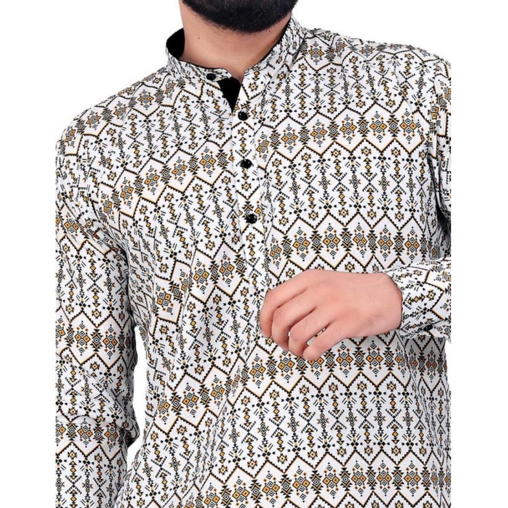 Indoraa Men's Cotton Blended Printed Full Sleeve Shortkurta (Multicolor)