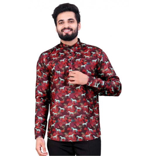 Indoraa Men's Cotton Blended Printed Full Sleeve Shortkurta (Multicolor)