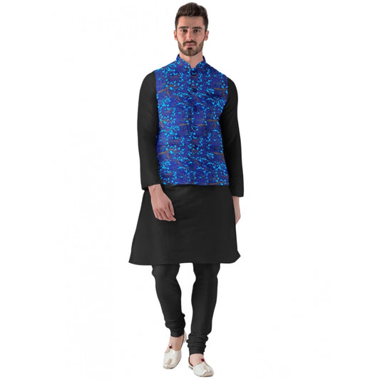 Indoraa Men's Jacquard Printed Full Sleeve Waistcoat (Blue)