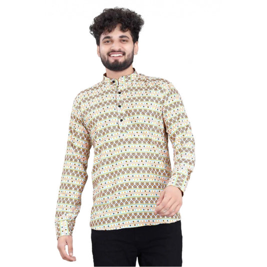 Indoraa Men's Cotton Blended Printed Full Sleeve Shortkurta (Multicolor)