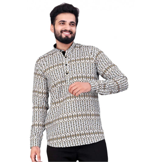 Indoraa Men's Cotton Blended Printed Full Sleeve Shortkurta (Multicolor)