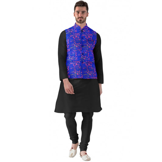 Indoraa Men's Jacquard Printed Full Sleeve Waistcoat (Blue)