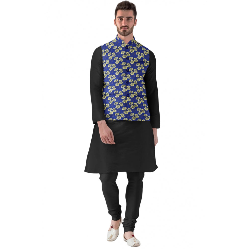 Indoraa Men's Jacquard Printed Full Sleeve Waistcoat (Blue)