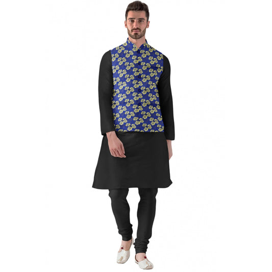 Indoraa Men's Jacquard Printed Full Sleeve Waistcoat (Blue)