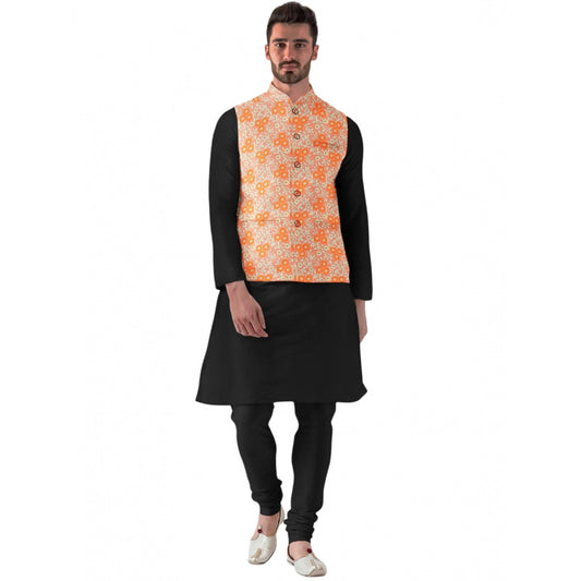 Indoraa Men's Jacquard Printed Full Sleeve Waistcoat (Orange)