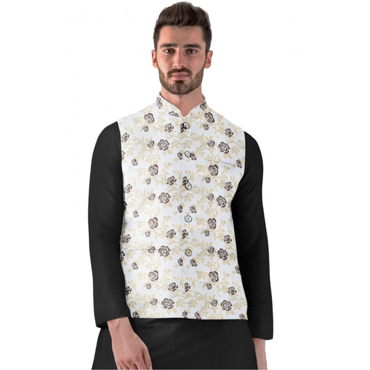 Indoraa Men's Jacquard Printed Full Sleeve Waistcoat (Beige)