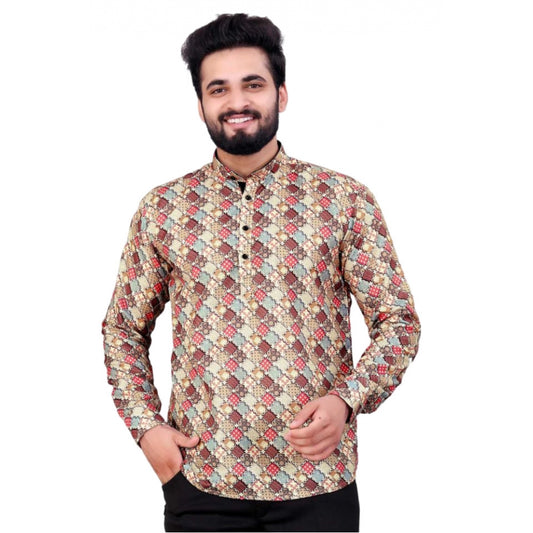 Indoraa Men's Cotton Blended Printed Full Sleeve Shortkurta (Multicolor)