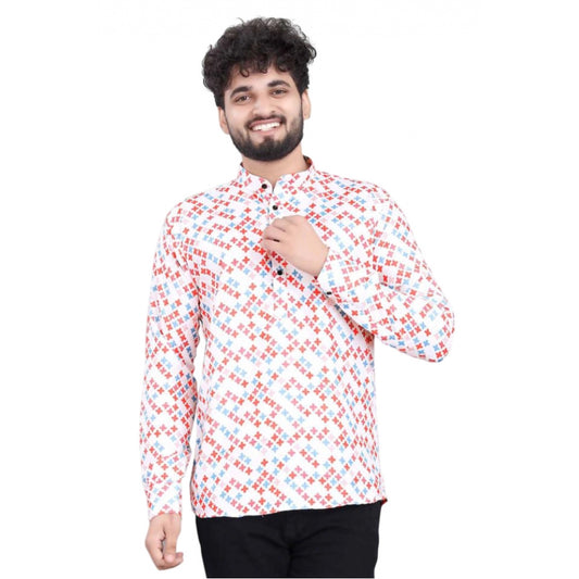 Indoraa Men's Cotton Blended Printed Full Sleeve Shortkurta (Multicolor)