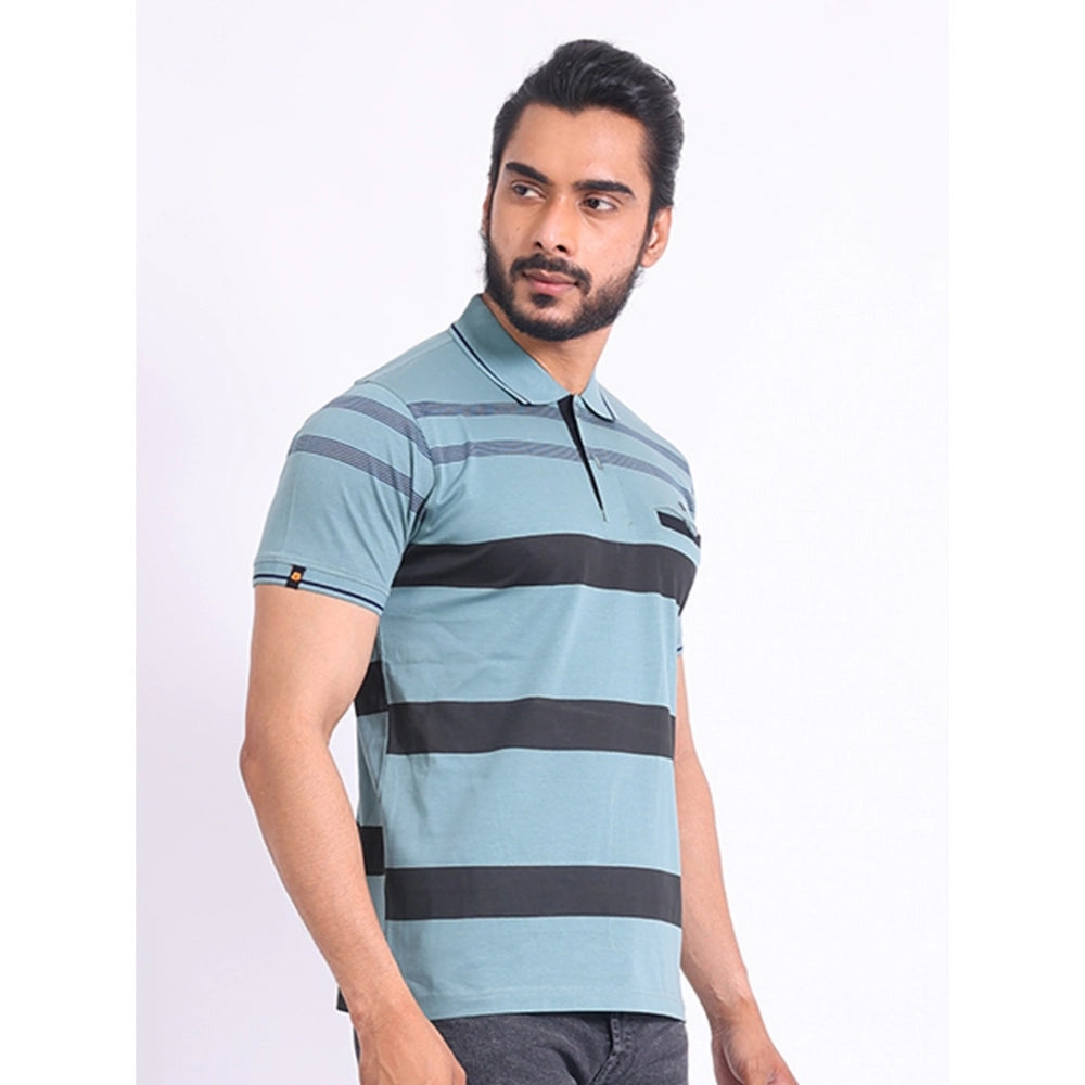 Indoraa Men's Casual Cotton Printed Polo Neck Half Sleeve T-Shirt (Green)