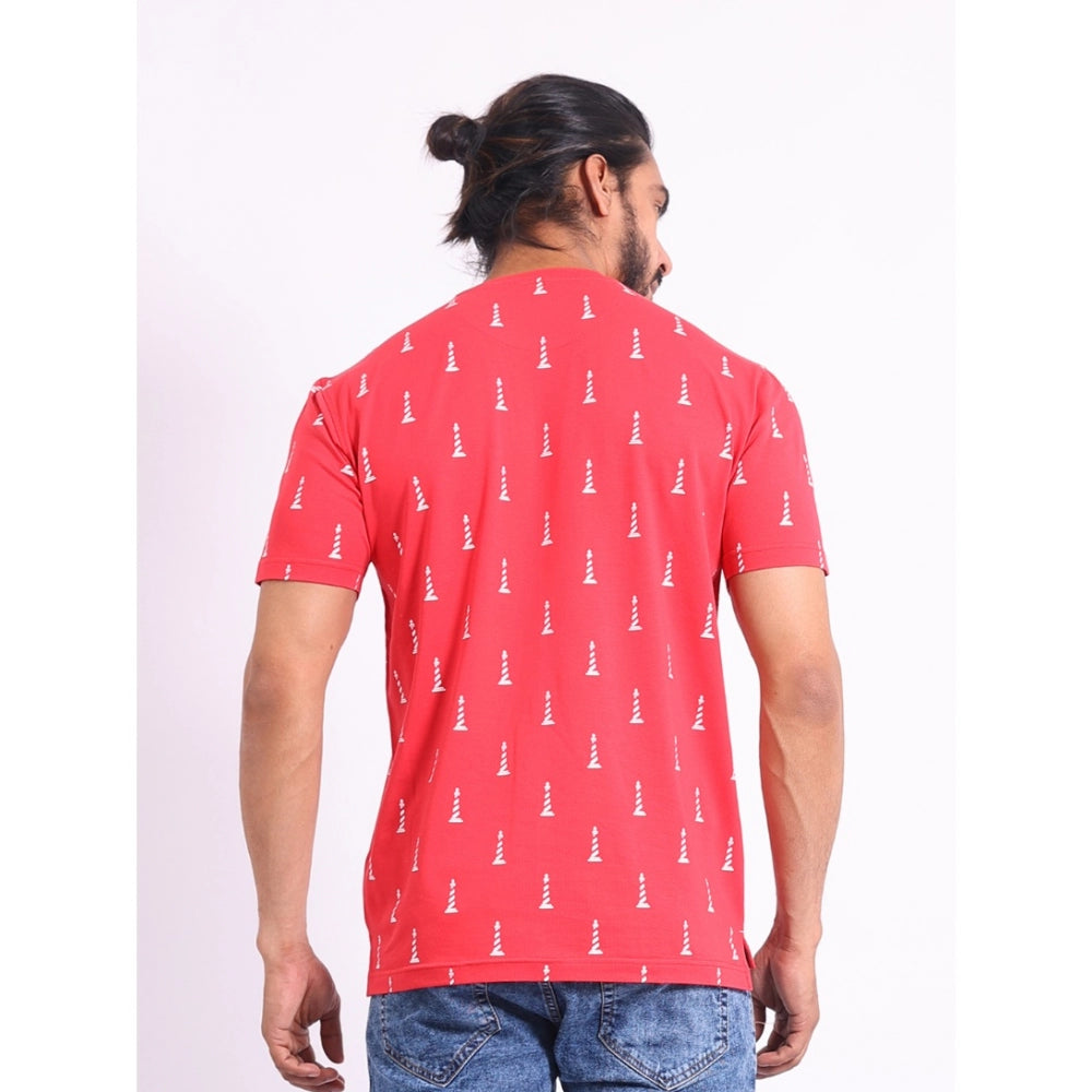 Indoraa Men's Casual Cotton Printed Round Neck Half Sleeve T-Shirt (Red)
