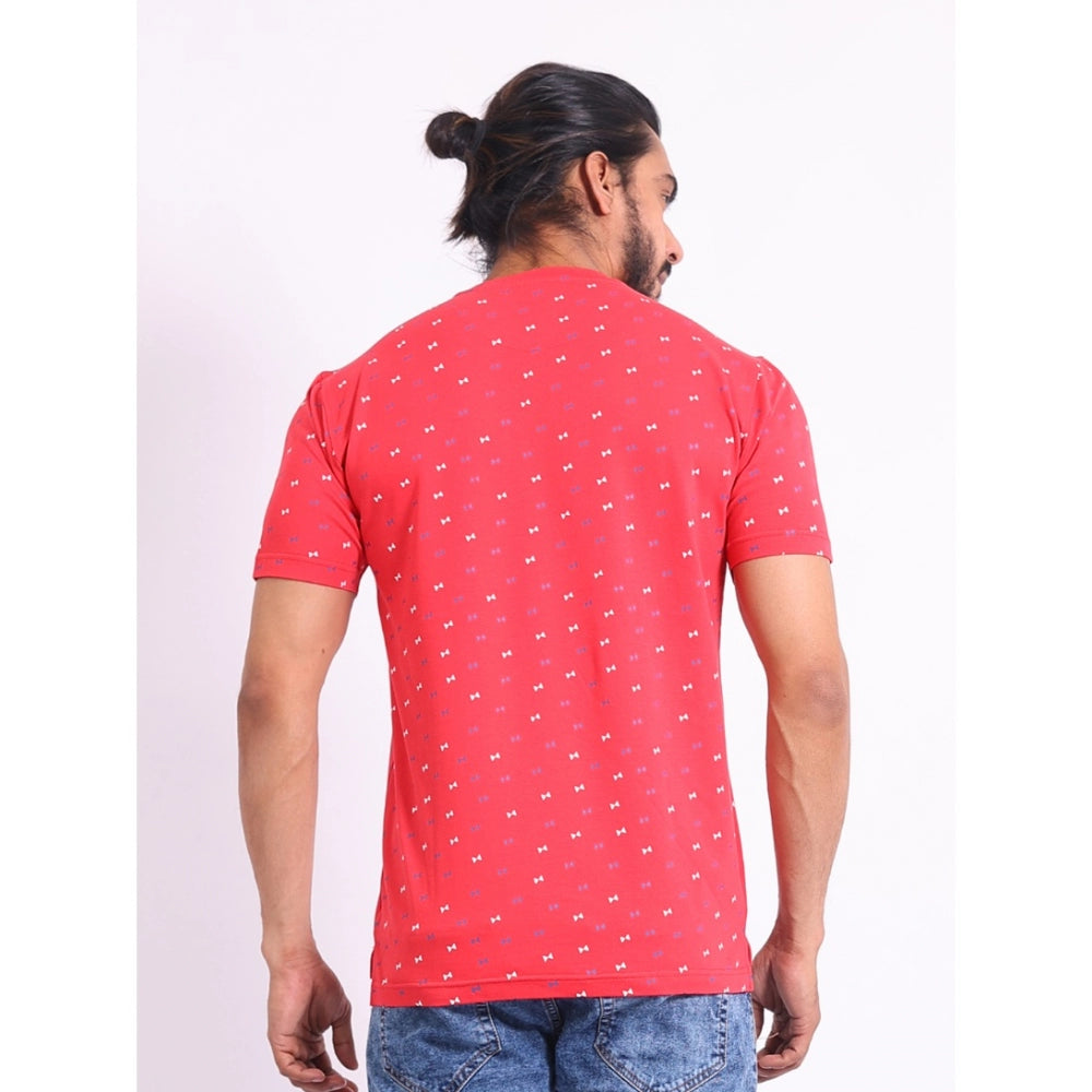 Indoraa Men's Casual Cotton Printed Round Neck Half Sleeve T-Shirt (Red)