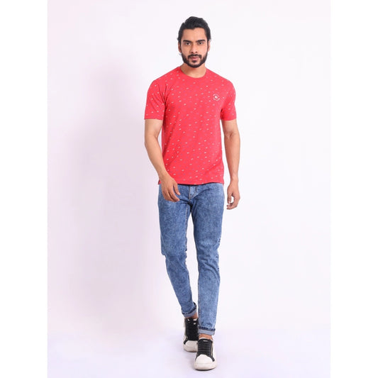 Indoraa Men's Casual Cotton Printed Round Neck Half Sleeve T-Shirt (Red)