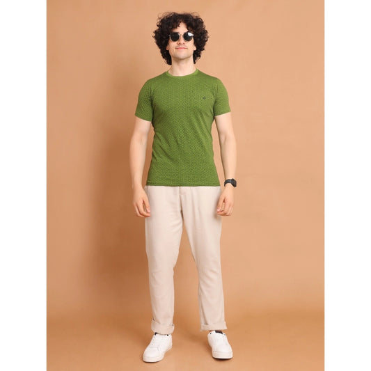 Indoraa Men's Casual Cotton Printed Round Neck Half Sleeve T-Shirt (Green)