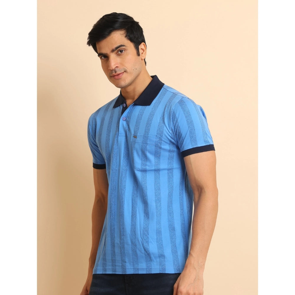 Indoraa Men's Casual Cotton Printed Polo Neck Half Sleeve T-Shirt (LightBlue)