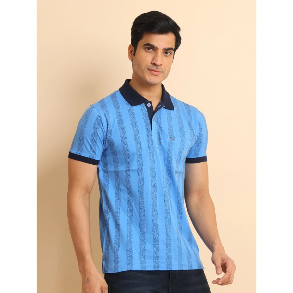 Indoraa Men's Casual Cotton Printed Polo Neck Half Sleeve T-Shirt (LightBlue)