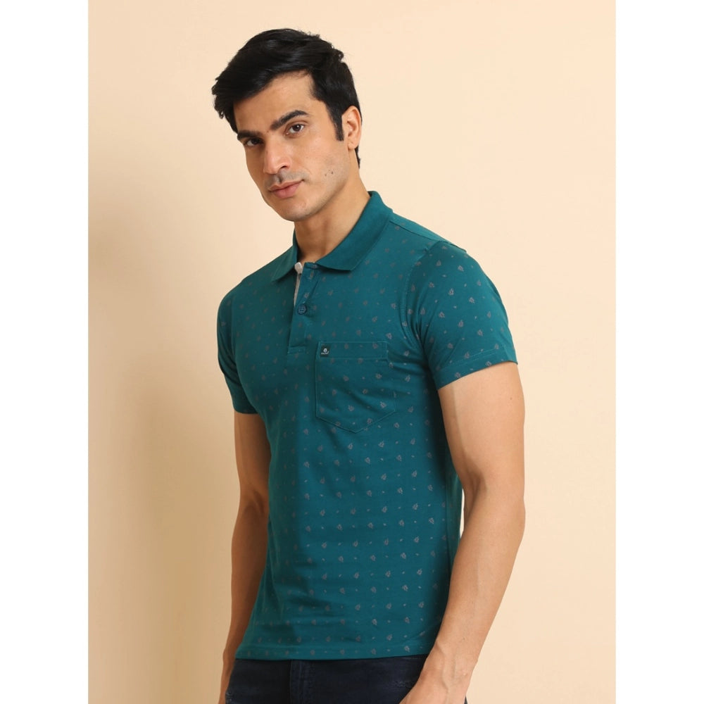 Indoraa Men's Casual Cotton Printed Polo Neck Half Sleeve T-Shirt (Green)
