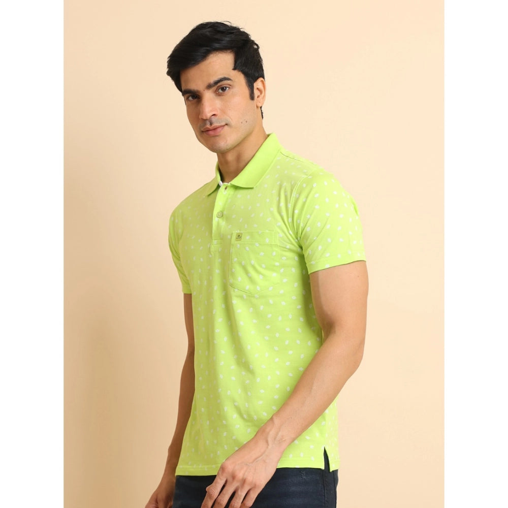 Indoraa Men's Casual Cotton Printed Polo Neck Half Sleeve T-Shirt (Green)