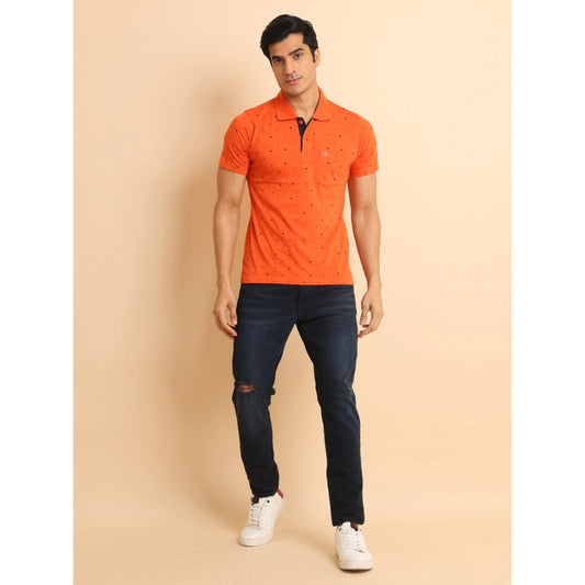 Indoraa Men's Casual Cotton Printed Polo Neck Half Sleeve T-Shirt (Rust)
